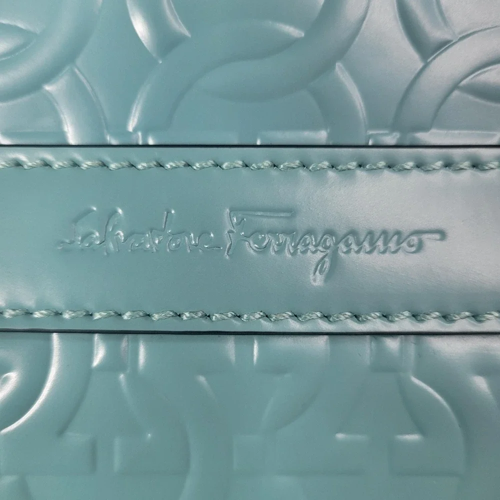 Salvatore Ferragamo Gancini Laptop Bag‎ Womens Large Turquoise Leather Embossed